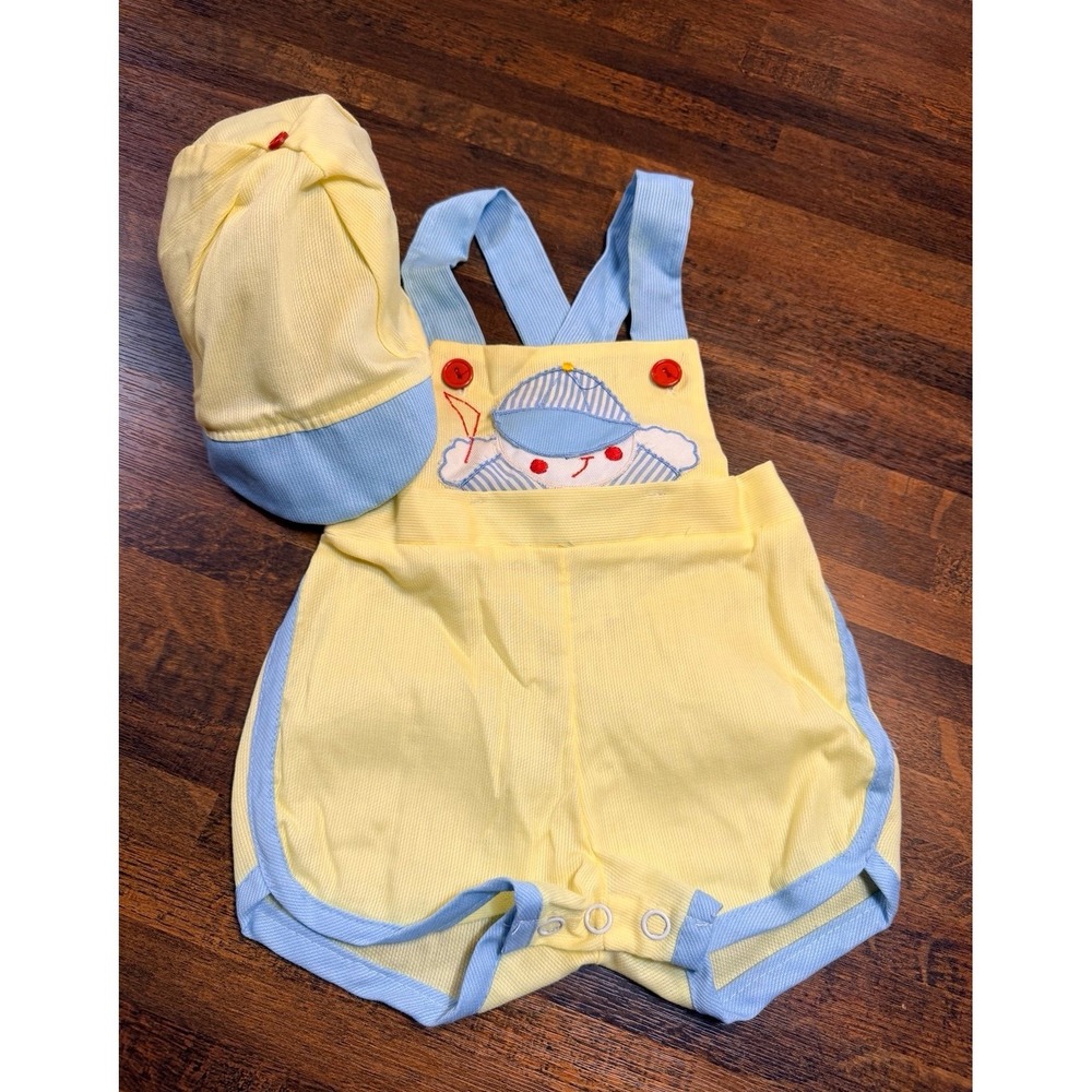 Vintage Mayfair boys summer outfit with matching hat.  Newborn up to 14 pounds